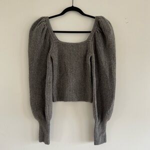 ZARA Grey Puff-Sleeve Sweater Womens S
